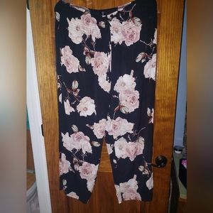 Shein Pants with Side Slits, 20, Black with flowers